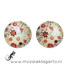 Cabochon/Plaksteen Glas 18 mm per 2 Bloemen Crème - Oranje 24231