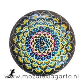 Cabochon/Plaksteen Glas 30 mm Mandala Geel-Zwart 5011
