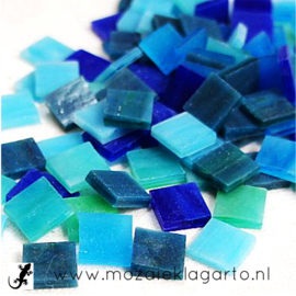Tiffany glastegels 12 mm Mix Aqua - Blauw 250 gram 304