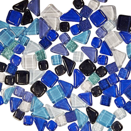 Mozaiek Puzzelstukjes Soft Glas 250 gram Blauwe Mix 304