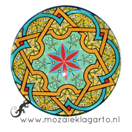 Cabochon/Plaksteen Glas 30 mm Mandala Groen - Geel - Zeegroen 70002