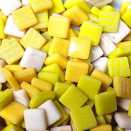 Mozaiek glastegeltjes 12 mm 250 gram Mix Geel 302