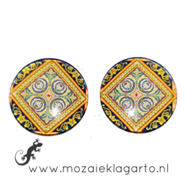 Cabochon/Plaksteen Glas 20 mm per 2 Mandala Oranje - Groen - Zwart 39138