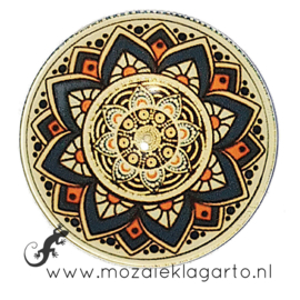 Cabochon/Plaksteen Glas 30 mm Mandala Crème - Zwart - Oranje  23214