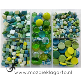 Glasmix in sorteerdoos 500 gram Mix Groen 500-3