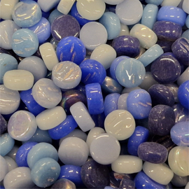 Glastegel Rond 8 mm per 250 gram Mix Blauw 304