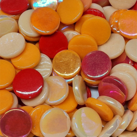 Glastegel Rond 18 mm per 250 gram Mix Rood/Oranje 301