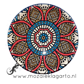 Cabochon/Plaksteen Glas 30 mm Mandala Rood - Wit - Blauw 40216