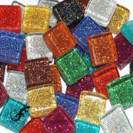 Glasmozaiek glitter 1 x 1 cm per 50 gram Bonte mix 300