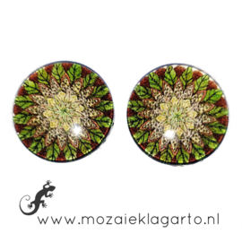 Cabochon/Plaksteen Glas 20 mm per 2 Mandala  Groen 39144