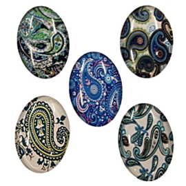 Cabochon/Plaksteen Glas 18x25 mm per 5 Blauw/Wit/Zeegroen Paisley
