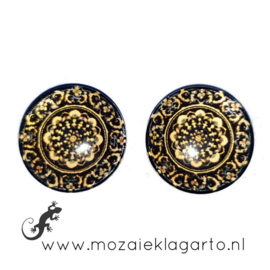 Cabochon/Plaksteen Glas 20 mm per 2 Mandala Creme - Zwart 39130