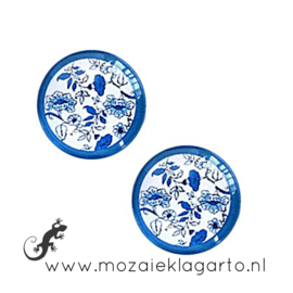 Cabochon/Plaksteen Glas 20 mm per 2 Delfts Blauw Bloemen  44104
