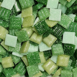 Basis glastegeltjes 1 x 1 cm per 250 gram Mix Groen 303