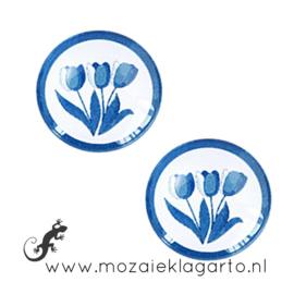 Cabochon/Plaksteen Glas 20 mm per 2 Delfts Blauw Tulpen 44112