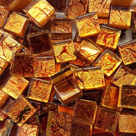 Mozaïek Glastegeltjes 10x10 mm (50 gram) Folie Koper 2335