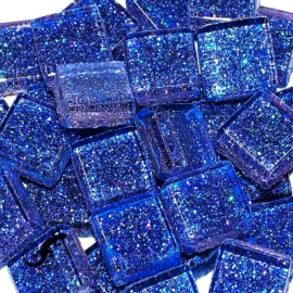 Glasmozaiek glitter 1 x 1 cm per 50 gram Blauw 81-10