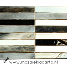 Tiffany glas reepjes 1x6.5 cm per 10 Zwart/Wit/Grijs 012