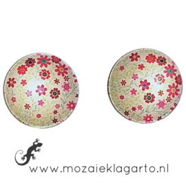 Cabochon/Plaksteen Glas 18 mm per 2 Bloemen Crème - Rood 24232