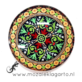 Cabochon/Plaksteen Glas 30 mm Mandala Groen - Geel 40215