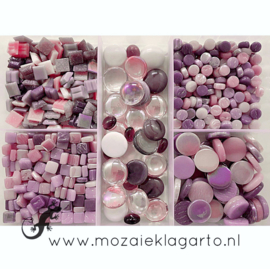 Glasmix in sorteerdoos 500 gram Mix Roze/Paars 500-5