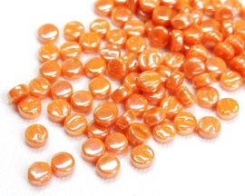 Glastegel Rond 8 mm per 50 gram Parelmoer Oranje 104P