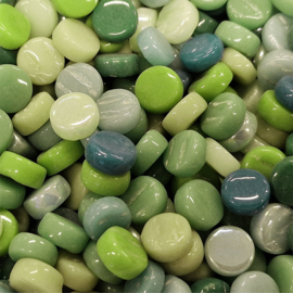 Glastegel Rond 8 mm per 250 gram Mix Groen 303