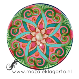 Cabochon/Plaksteen Glas 30 mm Mandala Groen - Roze 70005