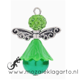 Metalen/kunststof hanger engel met Strass 33 x 15mm Groen 118