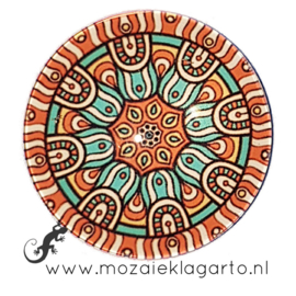 Cabochon/Plaksteen Glas 30 mm Mandala Crème - Zeegroen - Oranje  23215