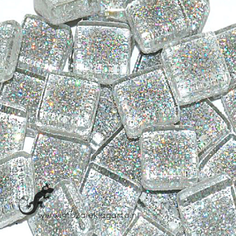 Glasmozaiek glitter 1 x 1 cm per 50 gram Zilver 80-10