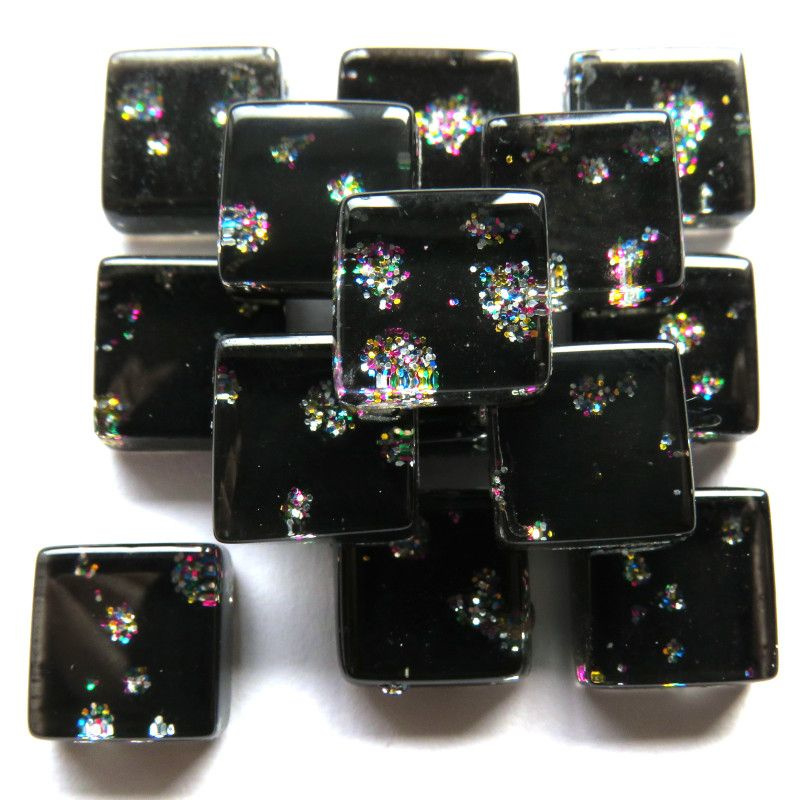 Glasmozaiek glitter 1 x 1 cm per 50 gram Zwart/Zilver 96-10