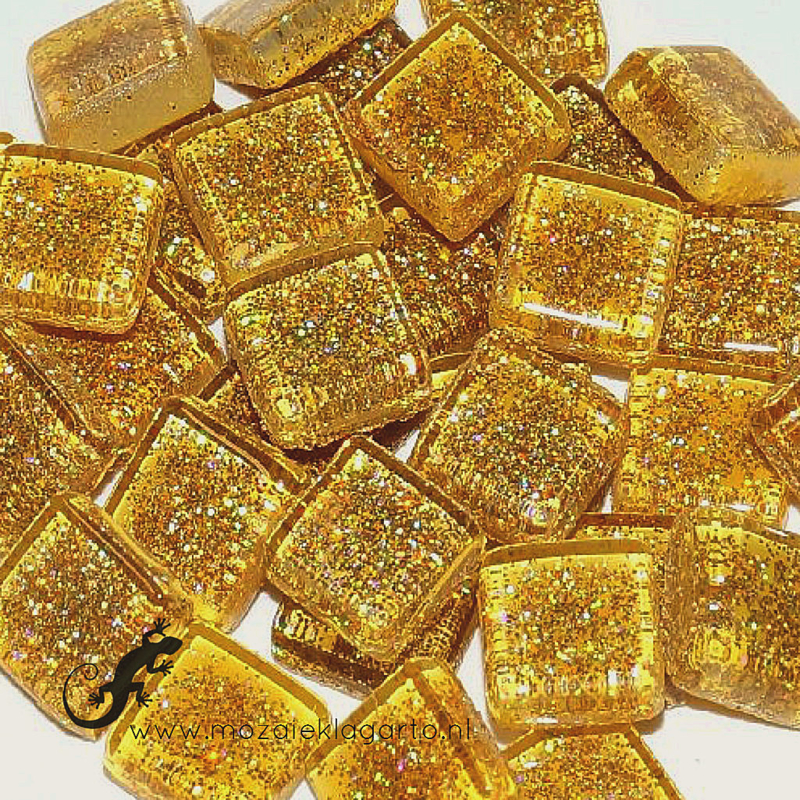 Glasmozaiek glitter 1 x 1 cm per 50 gram Goud 83-10