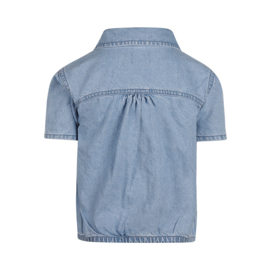 BLOUSE MET KORTE MOUW, JEANS BLAUW