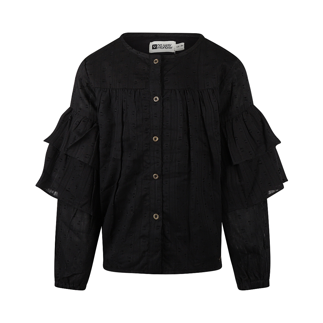 BLOUSE MET RUFFLES, ZWART