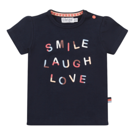 SHIRT SMILE LAUGH LOVE, DONKER BLAUW