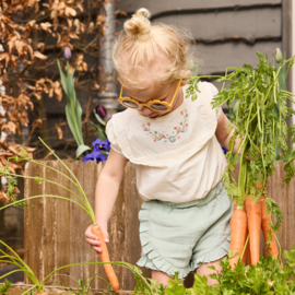 BLOUSE MET BORDUURSEL, FLOWER POWER