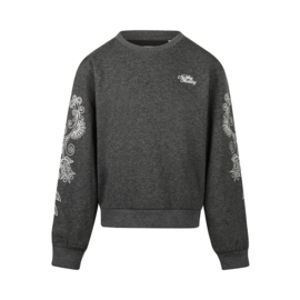 SWEATER MET BORDUUSEL, DONKER GRIJS GEMELEERD
