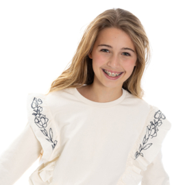 SWEATER MET RUFFLES, OFF-WHITE