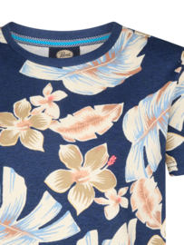SHIRT MET BLOEMEN PRINT, DONKER BLAUW
