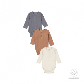 SET 3 ROMPERS MET LANGE MOUW, RIB