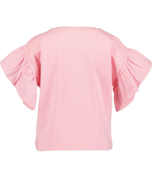 SHIRT MET WIJDE RUFFLE MOUW ROZE, FLOWERS