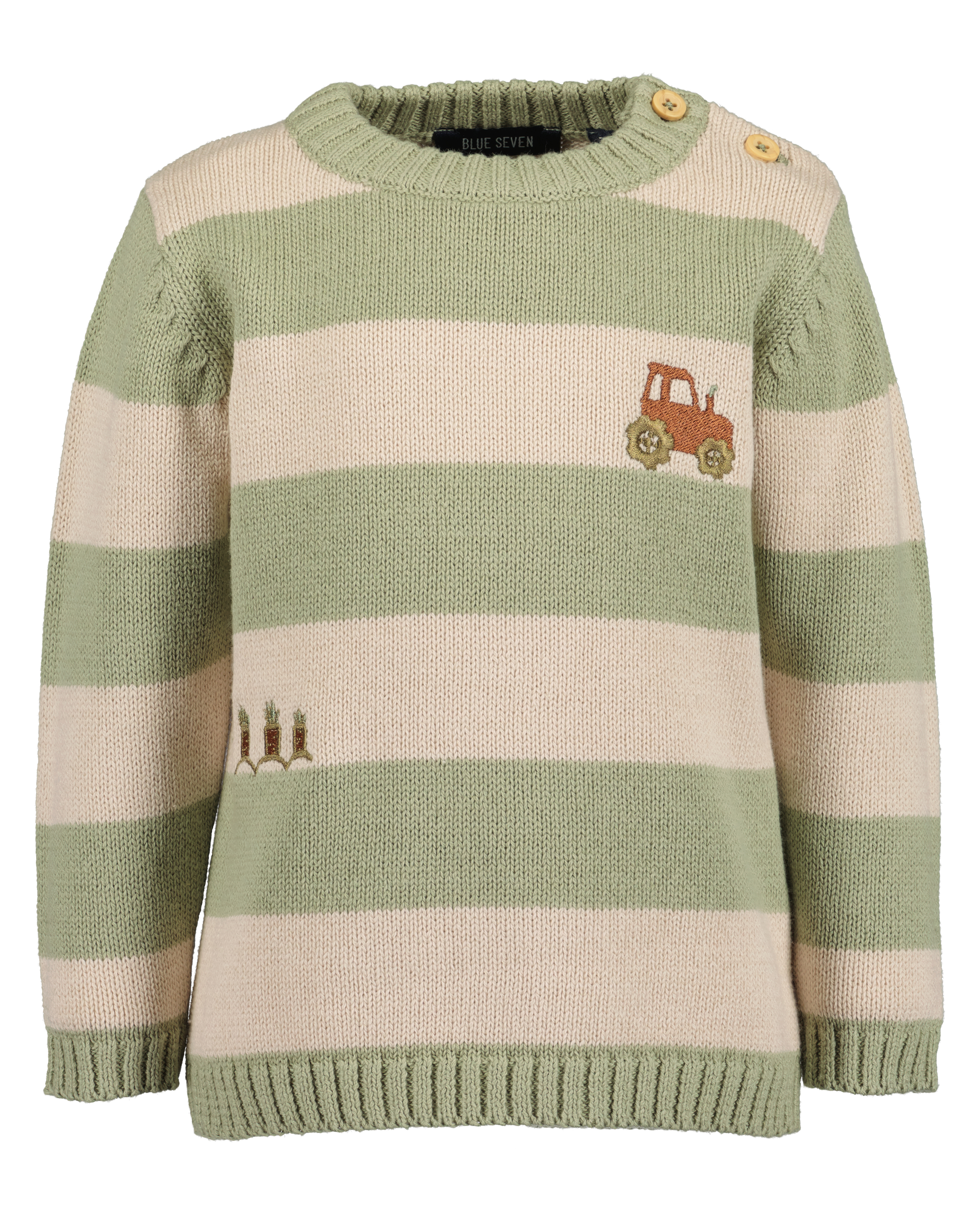 GESTREEPTE PULLOVER FUNNY FARM, ZAND