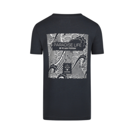 SHIRT MET BACK PRINT, STAALBLAUW