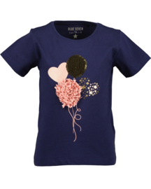 SHIRT MET VEEGPAILETTEN DONKER BLAUW,FLAMINGO LOVE