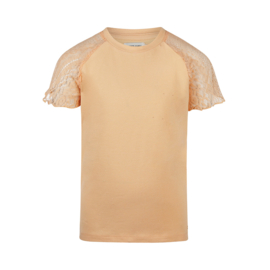SHIRT MET KANTEN MOUWEN, PERZIK