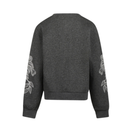 SWEATER MET BORDUUSEL, DONKER GRIJS GEMELEERD
