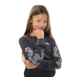SWEATER MET BORDUUSEL, DONKER GRIJS GEMELEERD