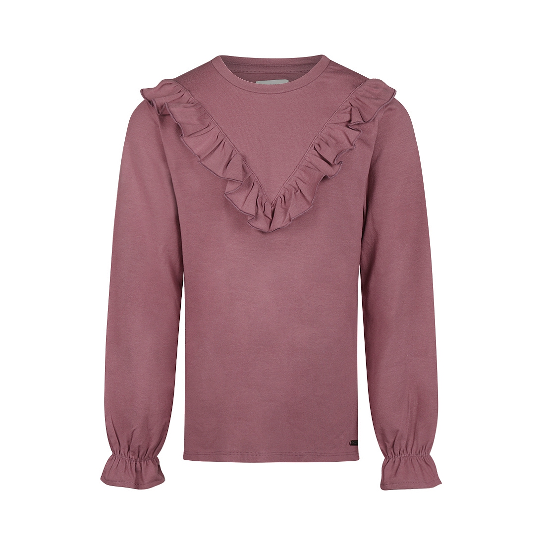 LONGSLEEVE MET RUFFLES, WIJNROOD