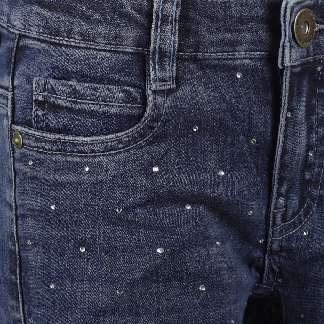 SPIJKERBROEK STRASS WIDE LEG, JEANS BLAUW
